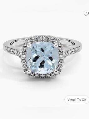 Blue Topaz Cushion Halo Ring in 18k White Gold